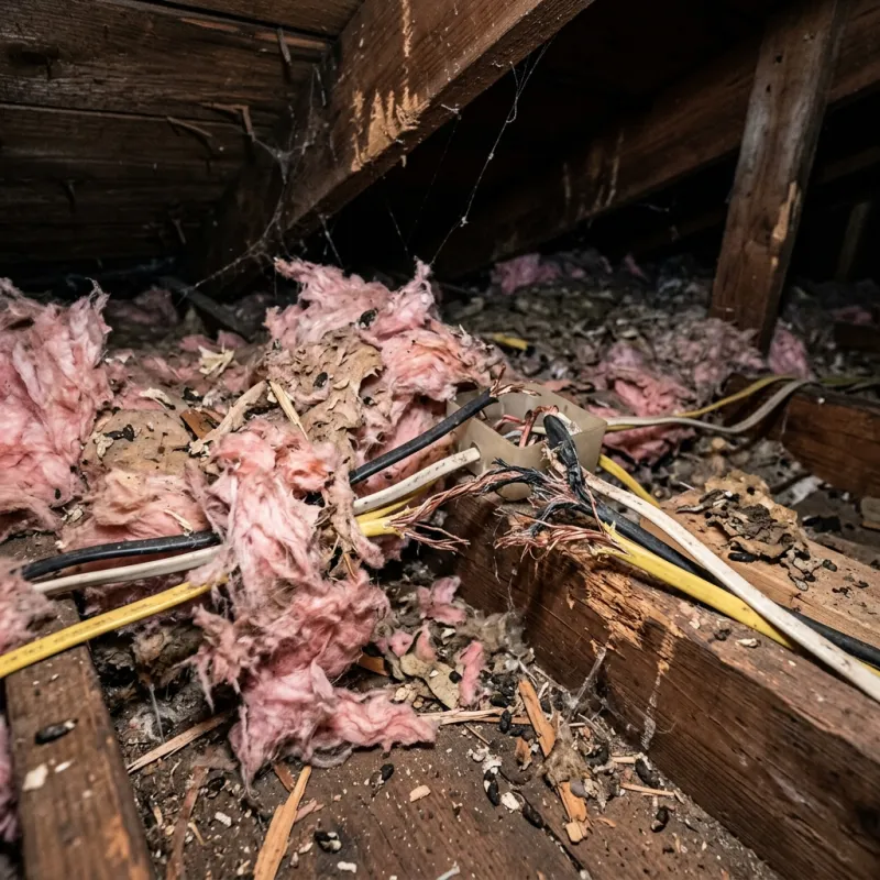 Contaminated ceiling insulation being assessed in a Footscray roof space