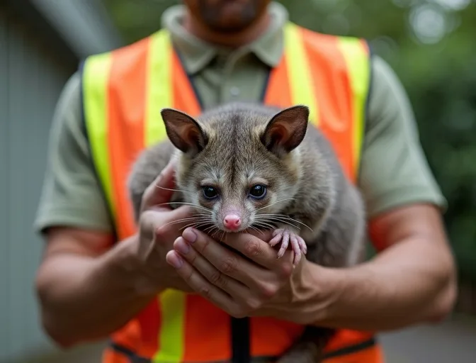 Animal handler safely recovering a deceased possum in Footscray